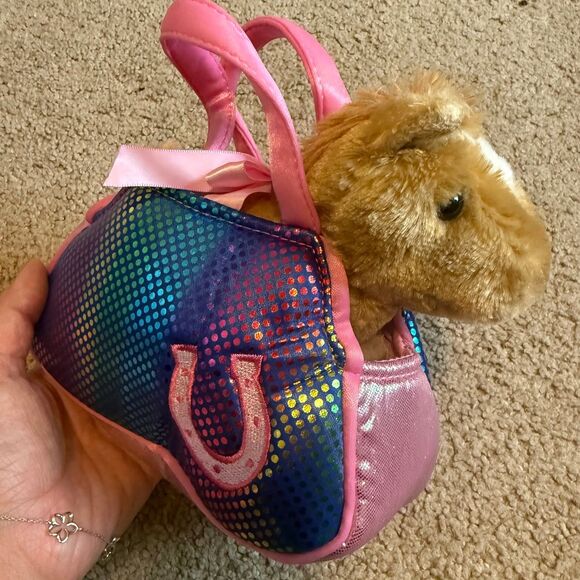 Aurora World Pet Carrier Betsey Bling Pet Carrier Plush Horse Horseshoe - Picture 1 of 7